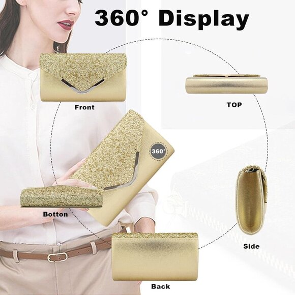 Clutch Purse for Women,Evening Bag Sparkling Handbag with Detachable Chain, Enve - Picture 2 of 9